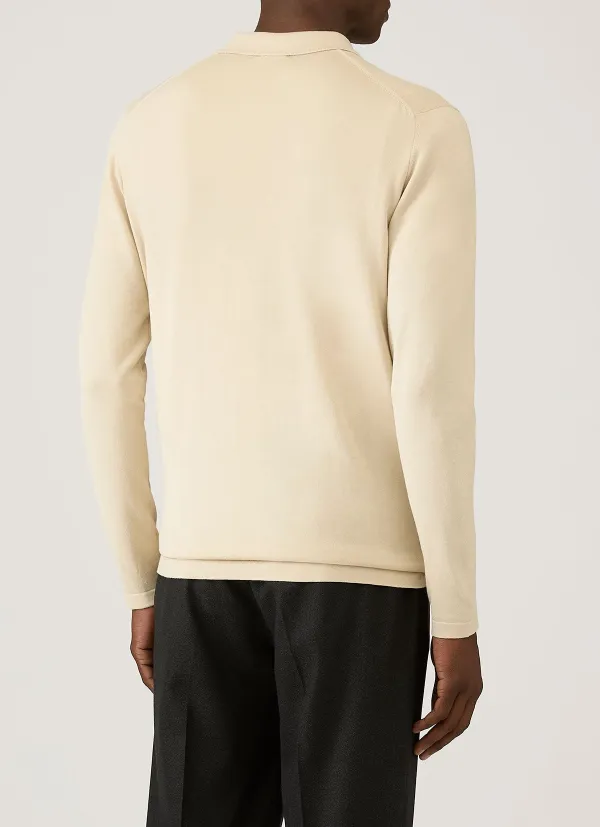 Refined Everyday Slim Fit Sea Island Cotton Knit Long Sleeve Polo Shirt