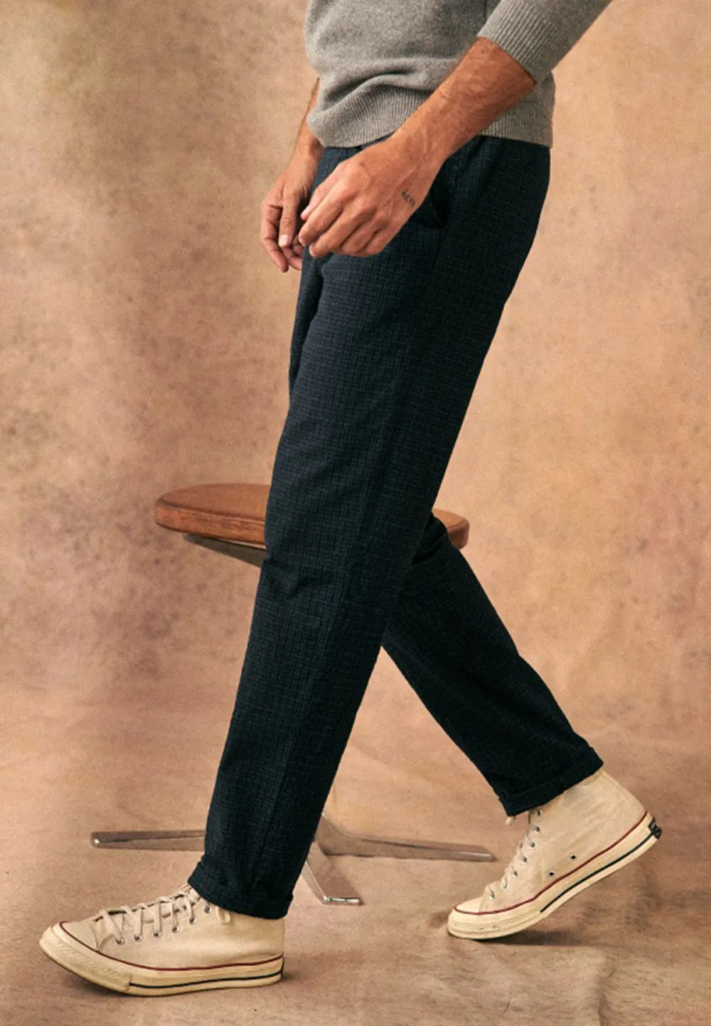 Olive Green Cotton Linen Blend Drawstring Trousers