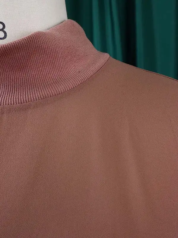 Relaxed Sheer Long Sleeve Asymmetric High Neck T-Shirt