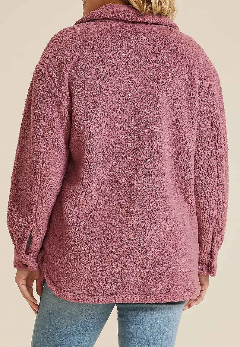 Button Front Sherpa Shacket