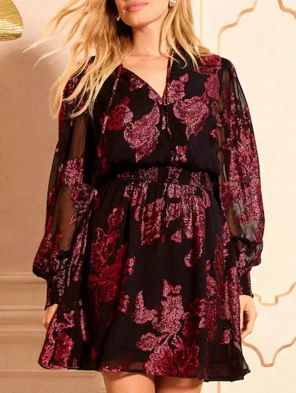 Two-Piece Chiffon Printed Midi Dress