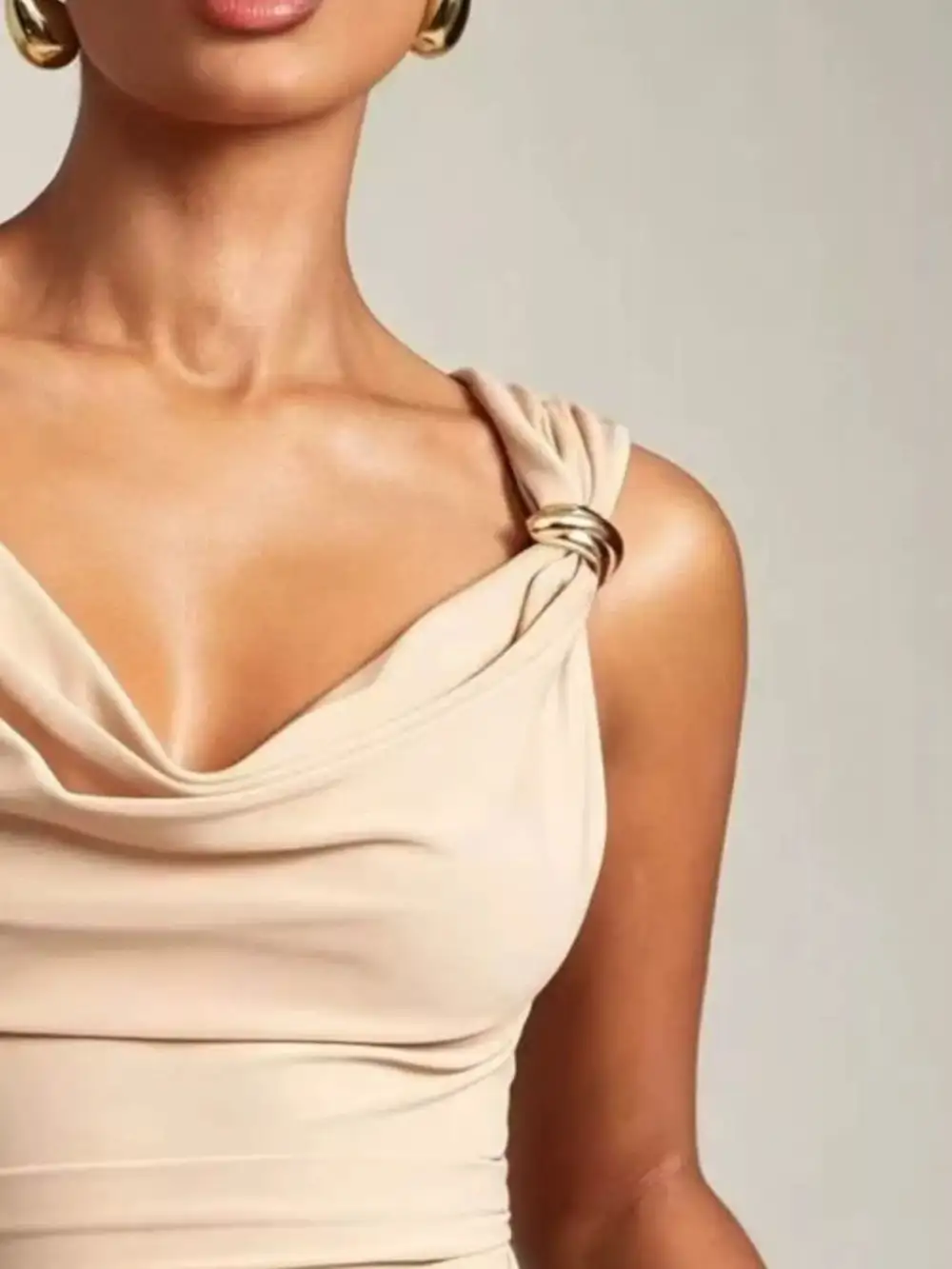 Cowl Neck Tank With Metal Ring Accents