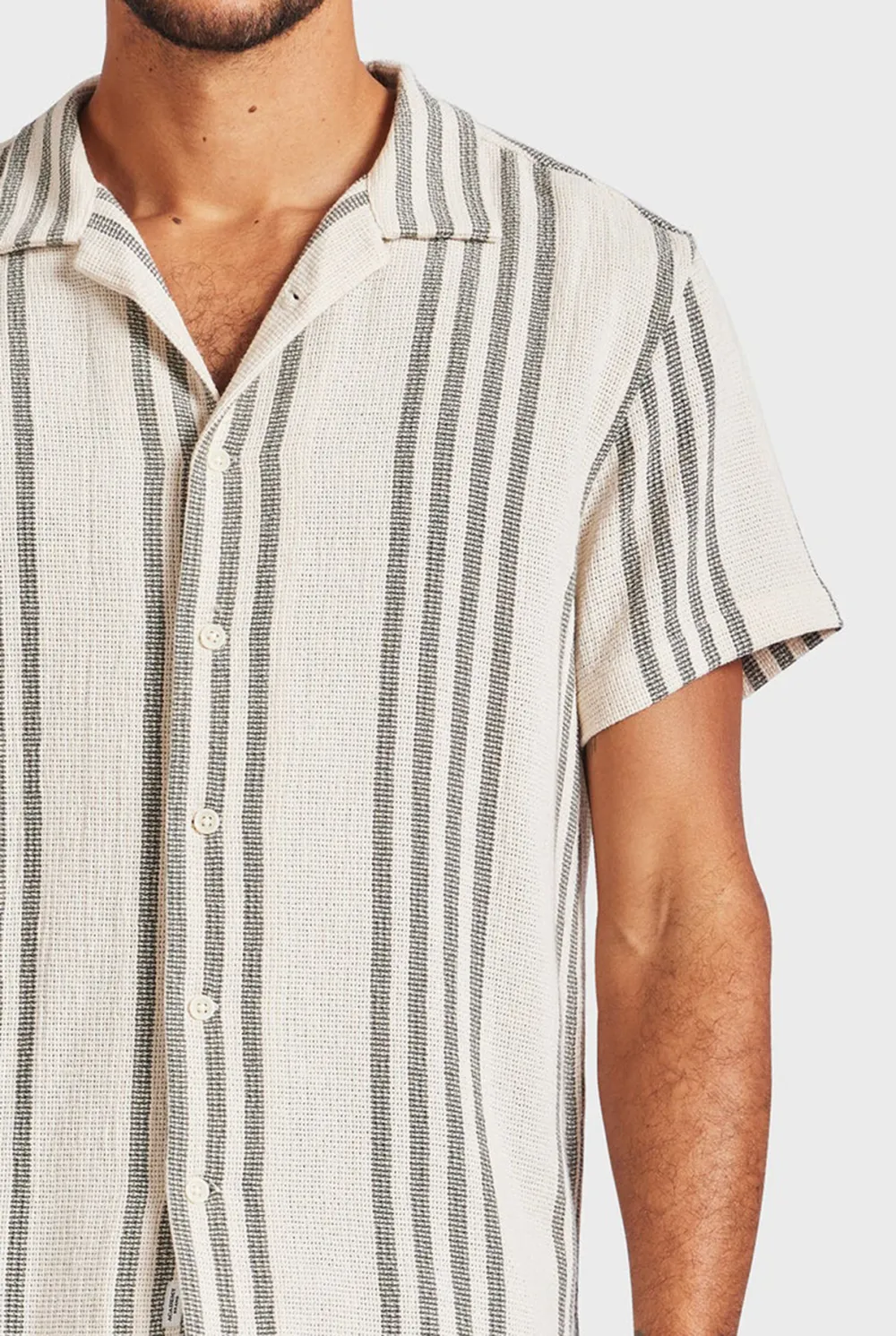 Striped Linen Short Sleeve Shirt-Seasponge