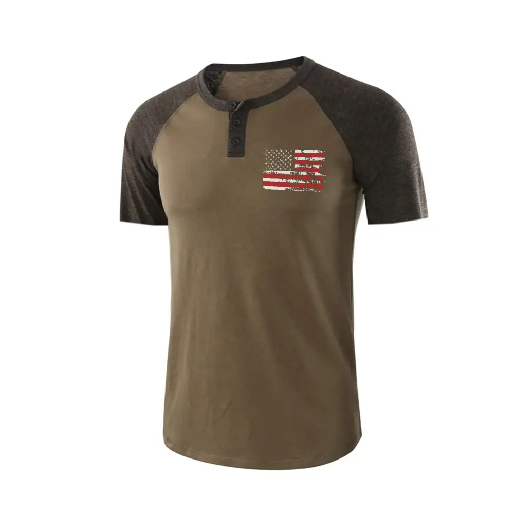 USA FLAG HENLEY NECK RAGLAN GRAPHIC TEE