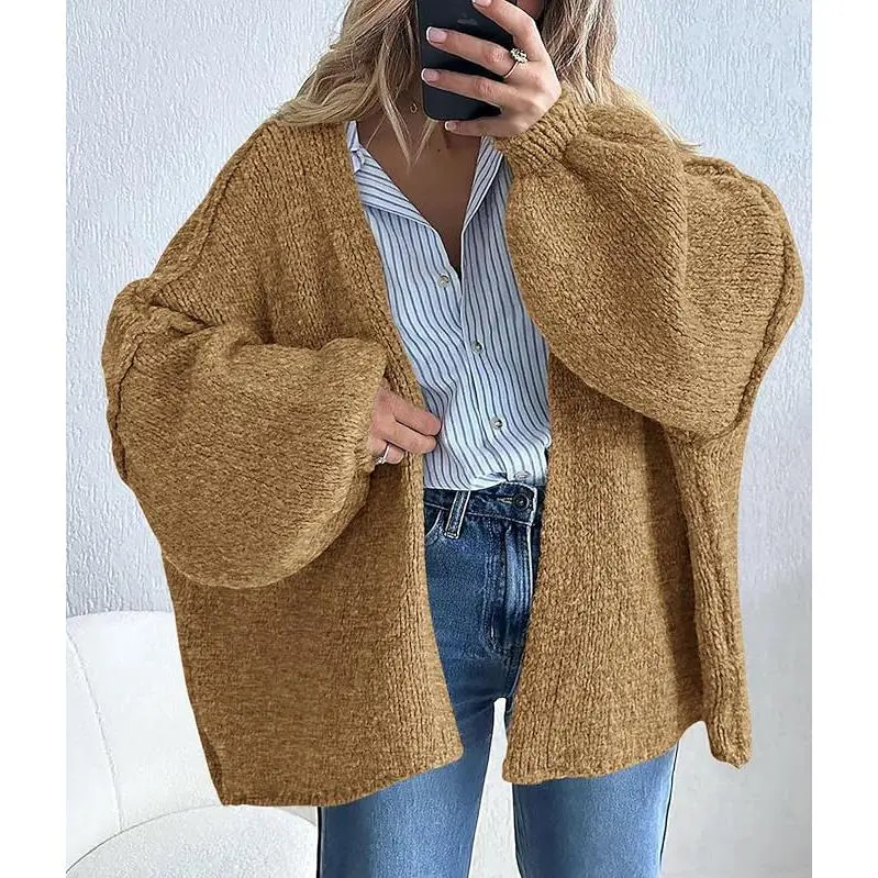 PrettyGarden Women's Oversized Cardigan Sweater Fall Long Lantern Sleeve Knit Open Front Lightweight Sweater Knitwear Tops