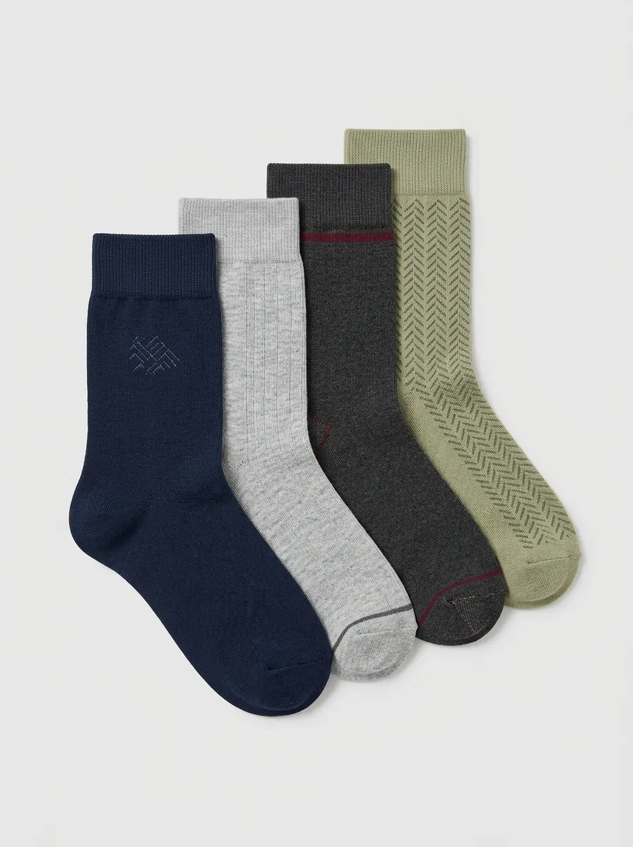 Striped Heathered Texture Ribbed Texture Textured Men's Crew Socks Four-Pair Pack
