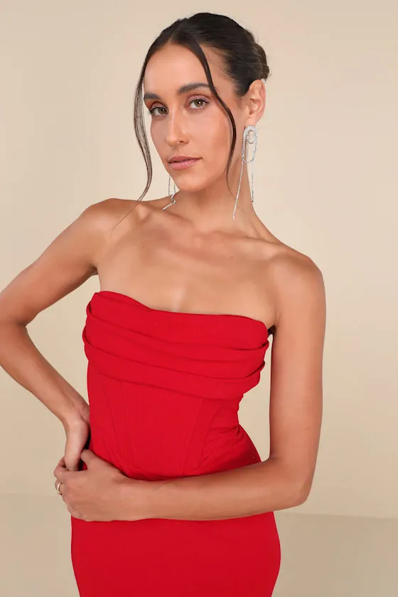 Dramatic Intent Light Yellow Strapless Corset Bodycon Mini Dress