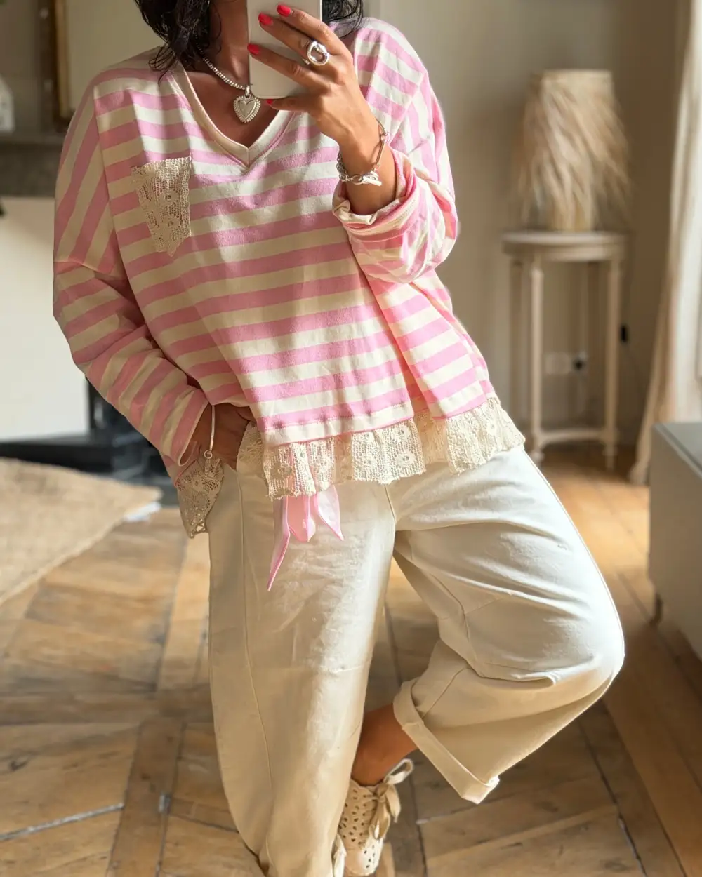 Classic Cotton Lace-Trim Blouse