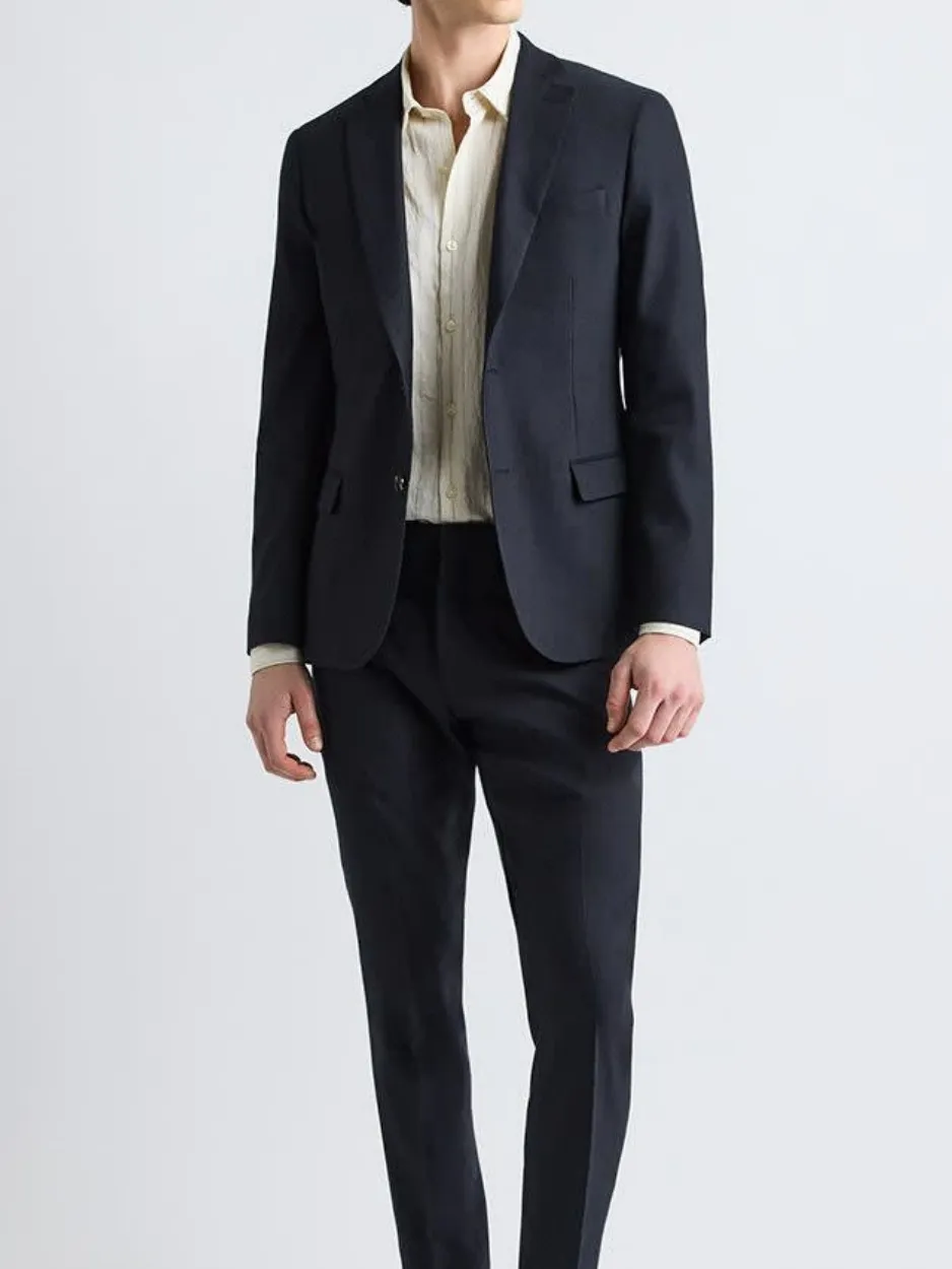 Black Slim-Fit  Linen-Blend Suit Blazer