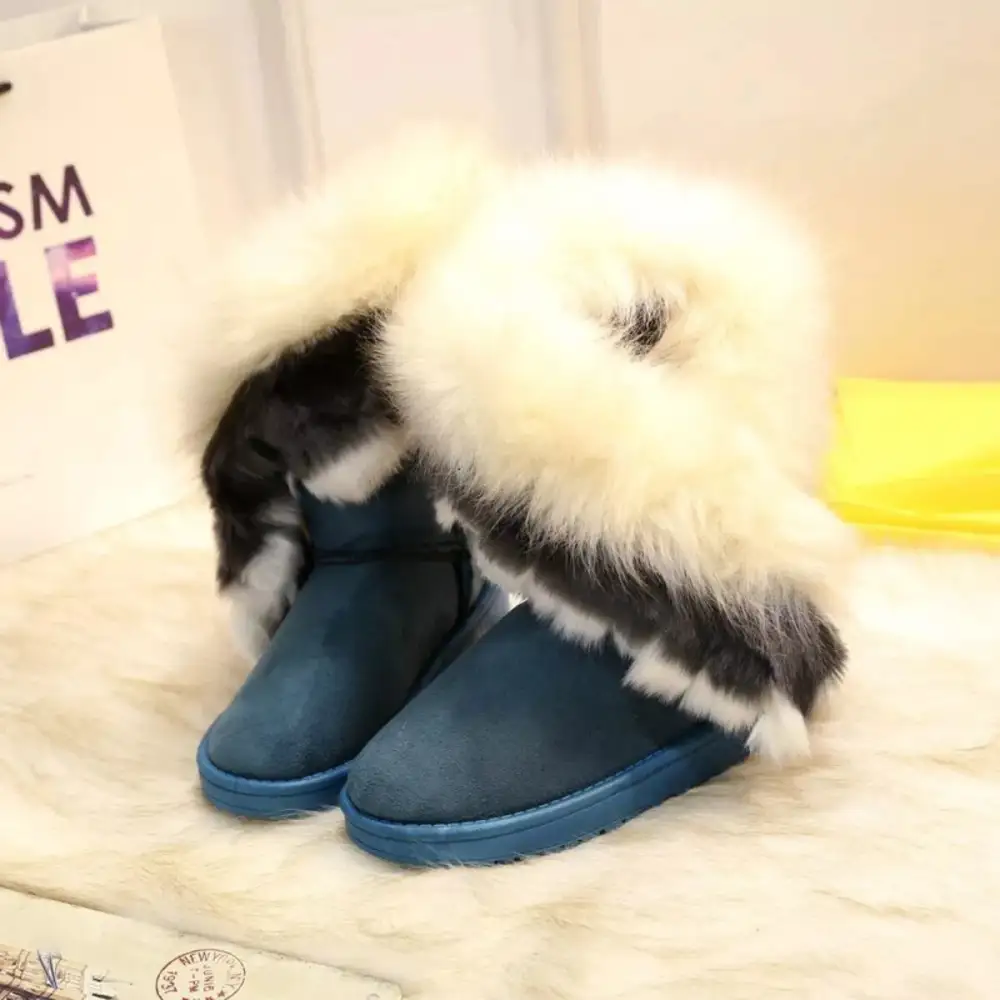 Fluffy Fur Cuff Round Toe Boots