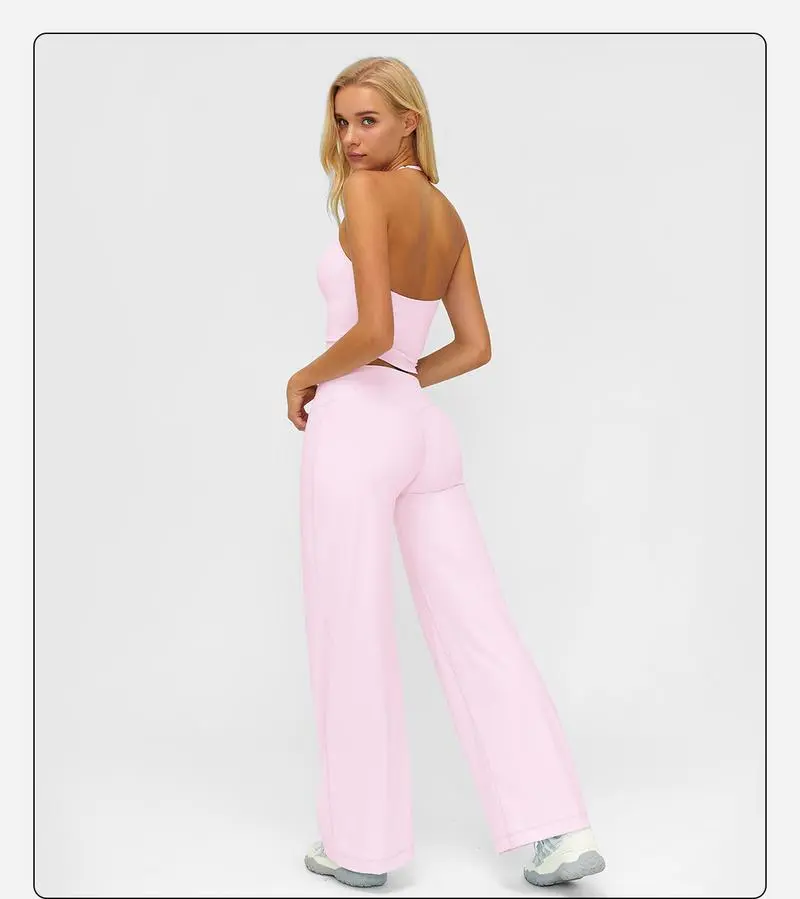 🔥Direct Factory Price - Women's Plain Crop Cami Top & Flare Leg Pants Sports Set