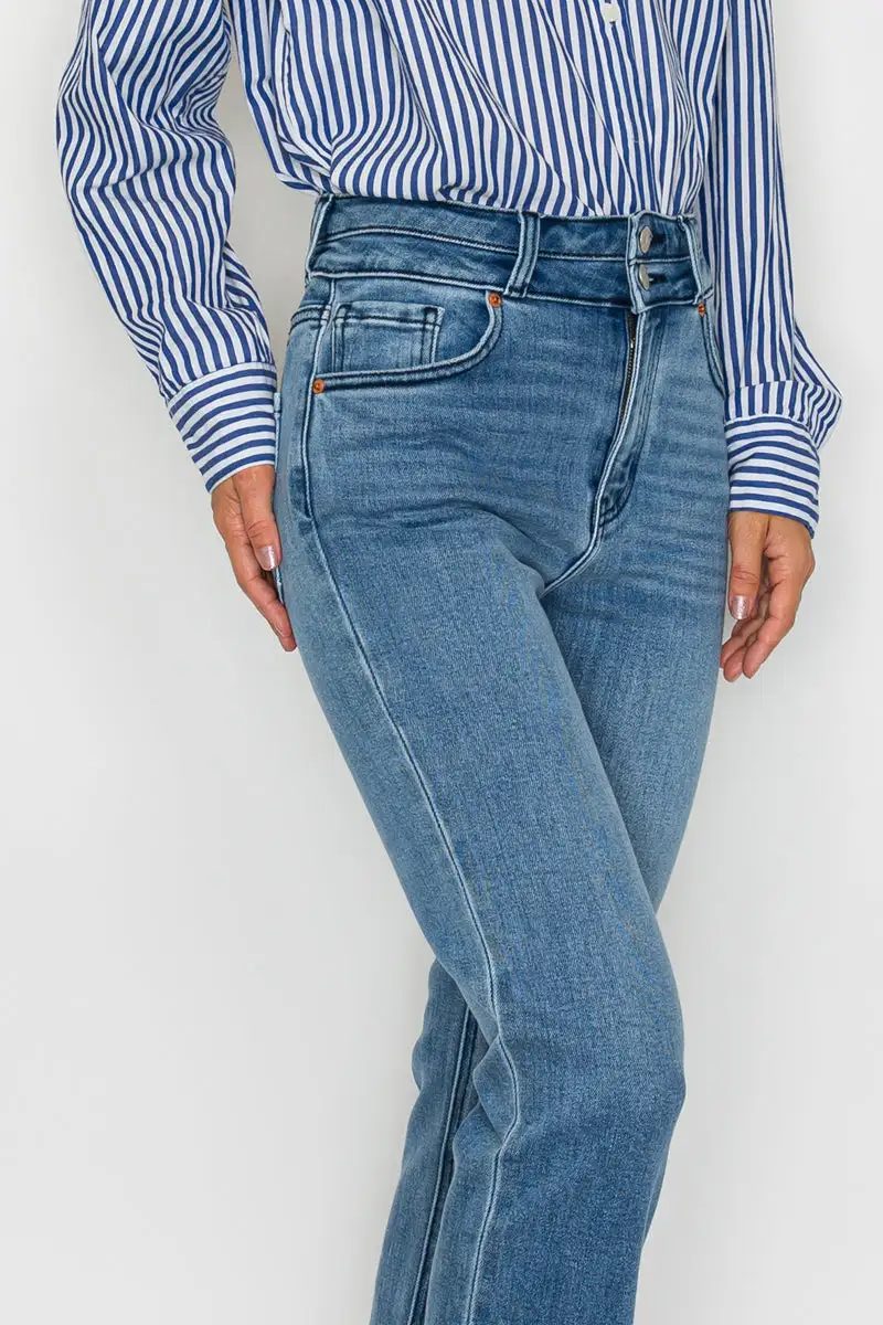 High Rise Straight Leg Cropped Denim Jeans
