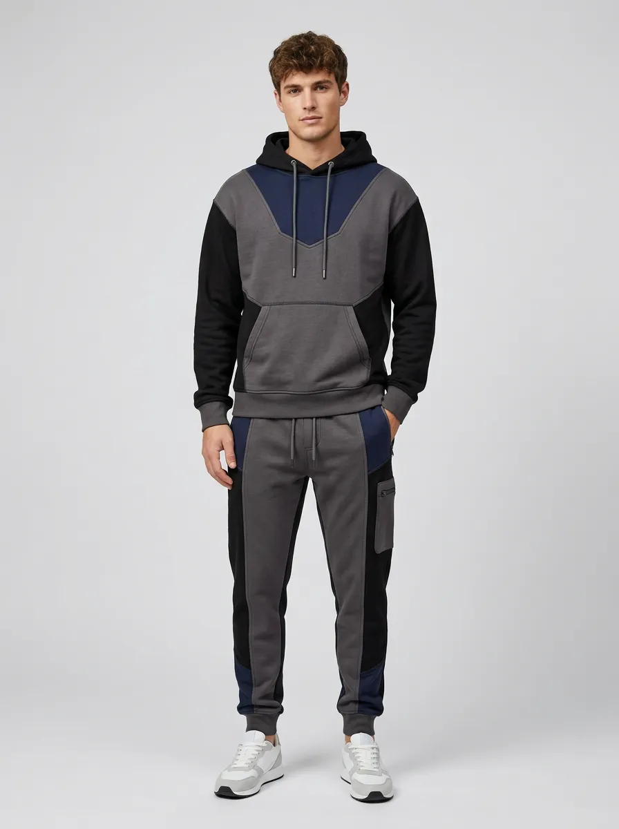Men's Sporty Casual Colorblock Patchwork Hoodie Jogger Set