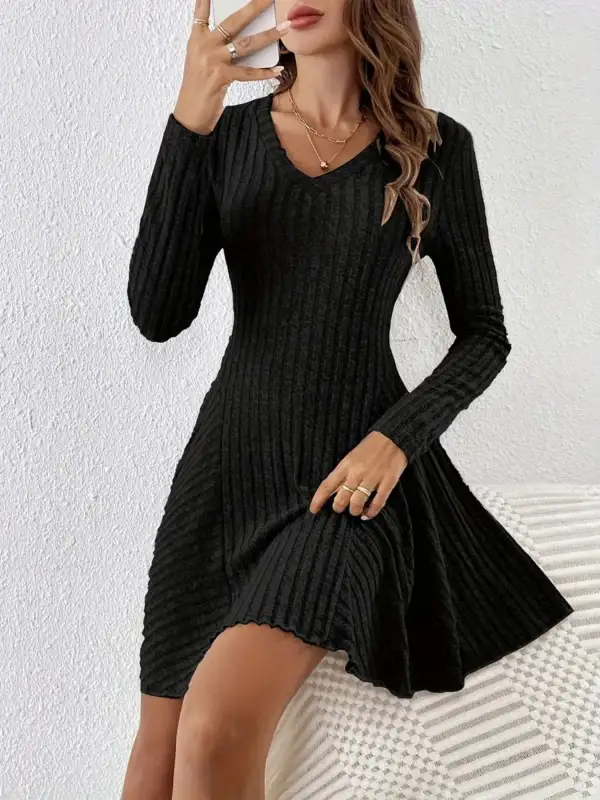 Ribbed Knit Long Sleeve Sweater Dress