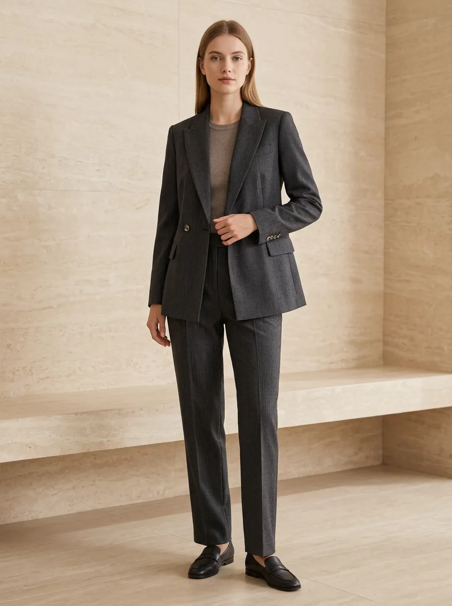 Women's Business Professional Charcoal Pinstripe Printed Suit Set