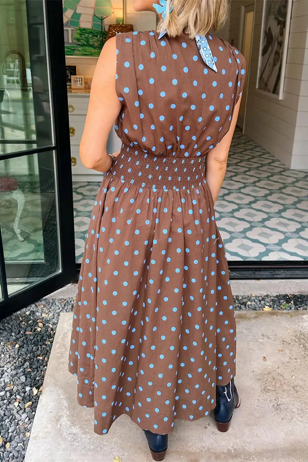 Polka Dot Printed V Neck Dress Casual