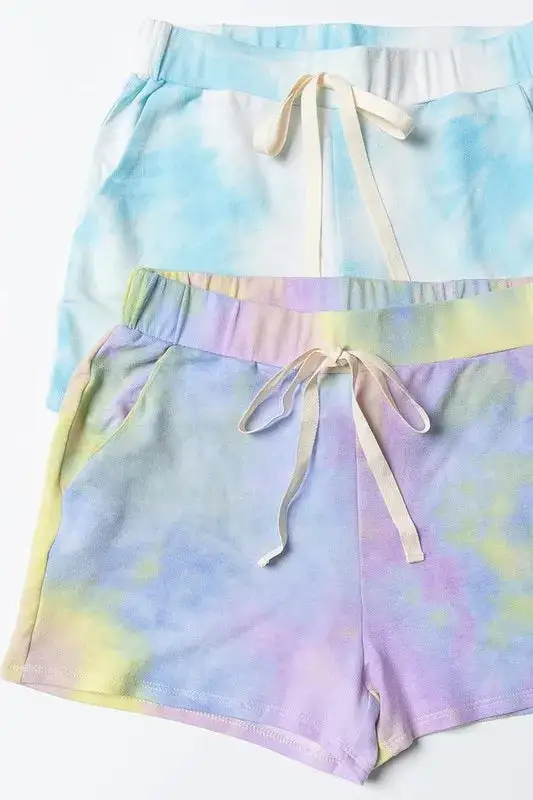 Tie Dye French Terry Casual Shorts with Twill Tape