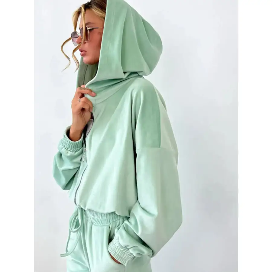 Zip Up Long Sleeve Top and Pants Set