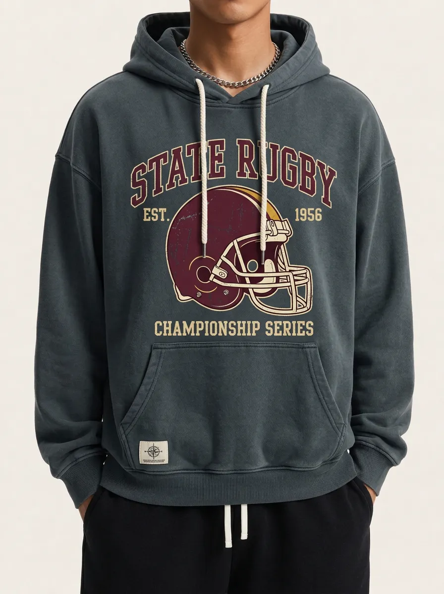 Men's State Rugby Championship Helmet Printed Hoodie