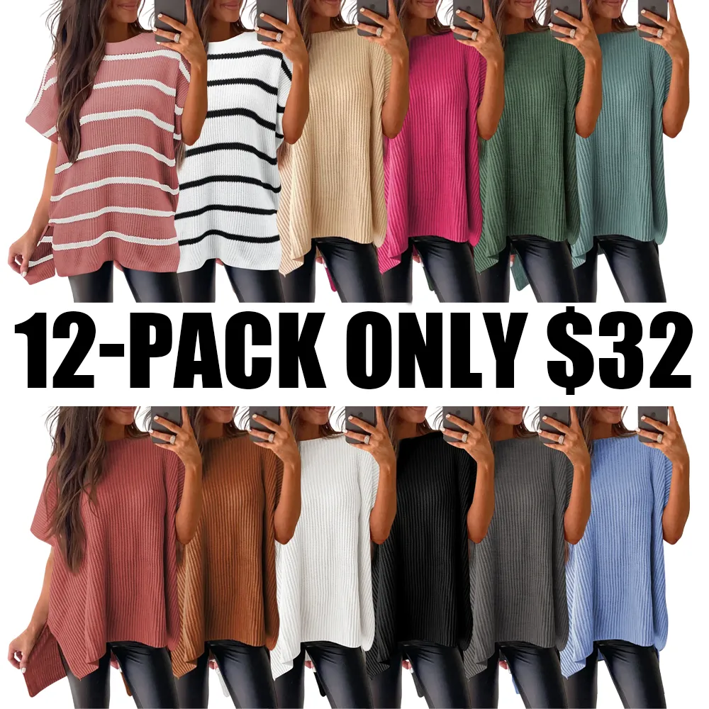 Women's loose-neckline short-sleeved sweater