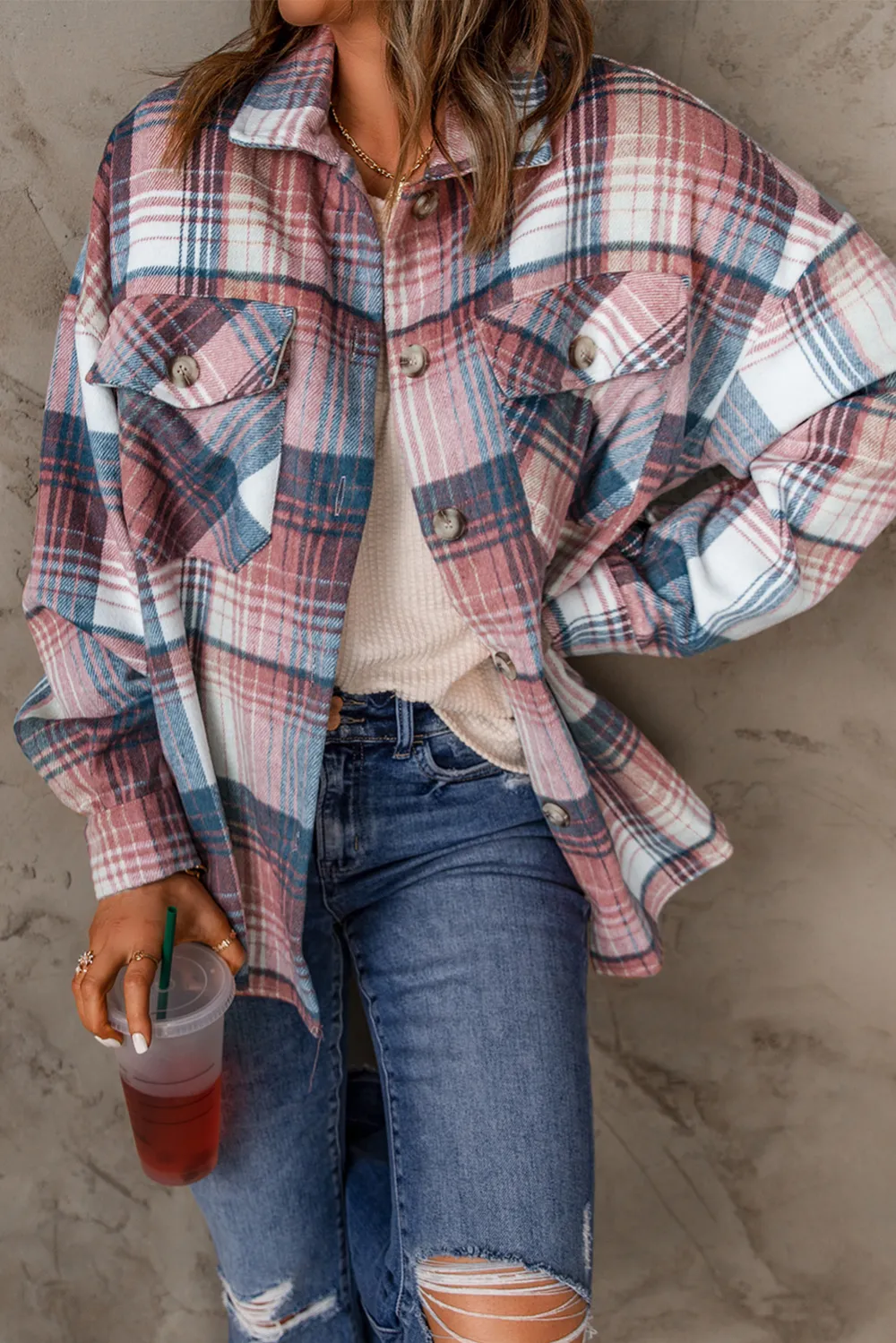 Plaid Color Block Patchwork Shirt Jacket