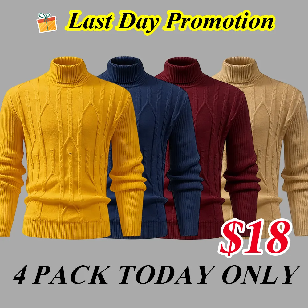 Men's turtleneck warm sweater, retro cable knit style