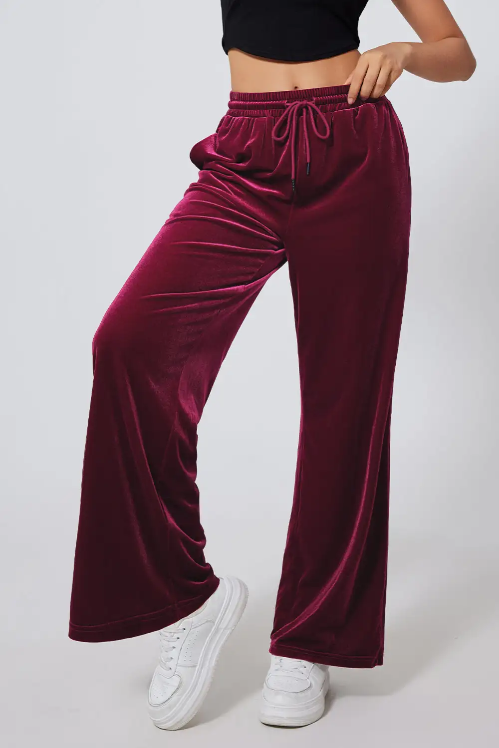 Drawstring Rise Wide Leg Pants