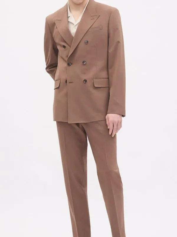 Terracotta Tailored-Fit Double-Breasted Suit Blazer