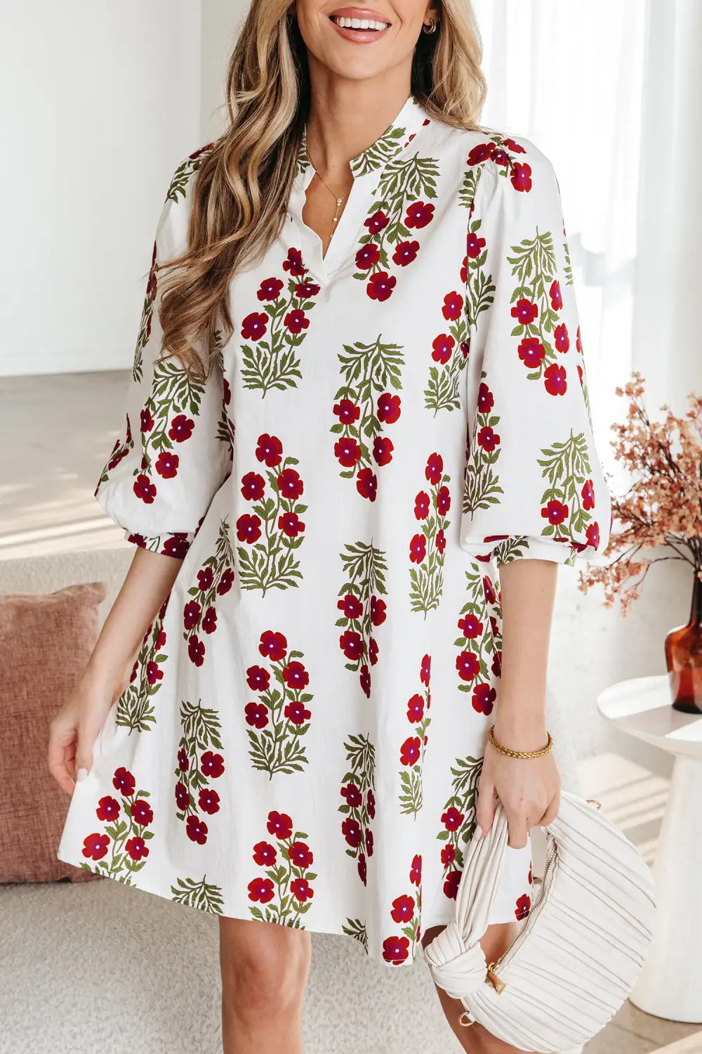 Wearable Cut Floral Printed V Neck Mini Dress