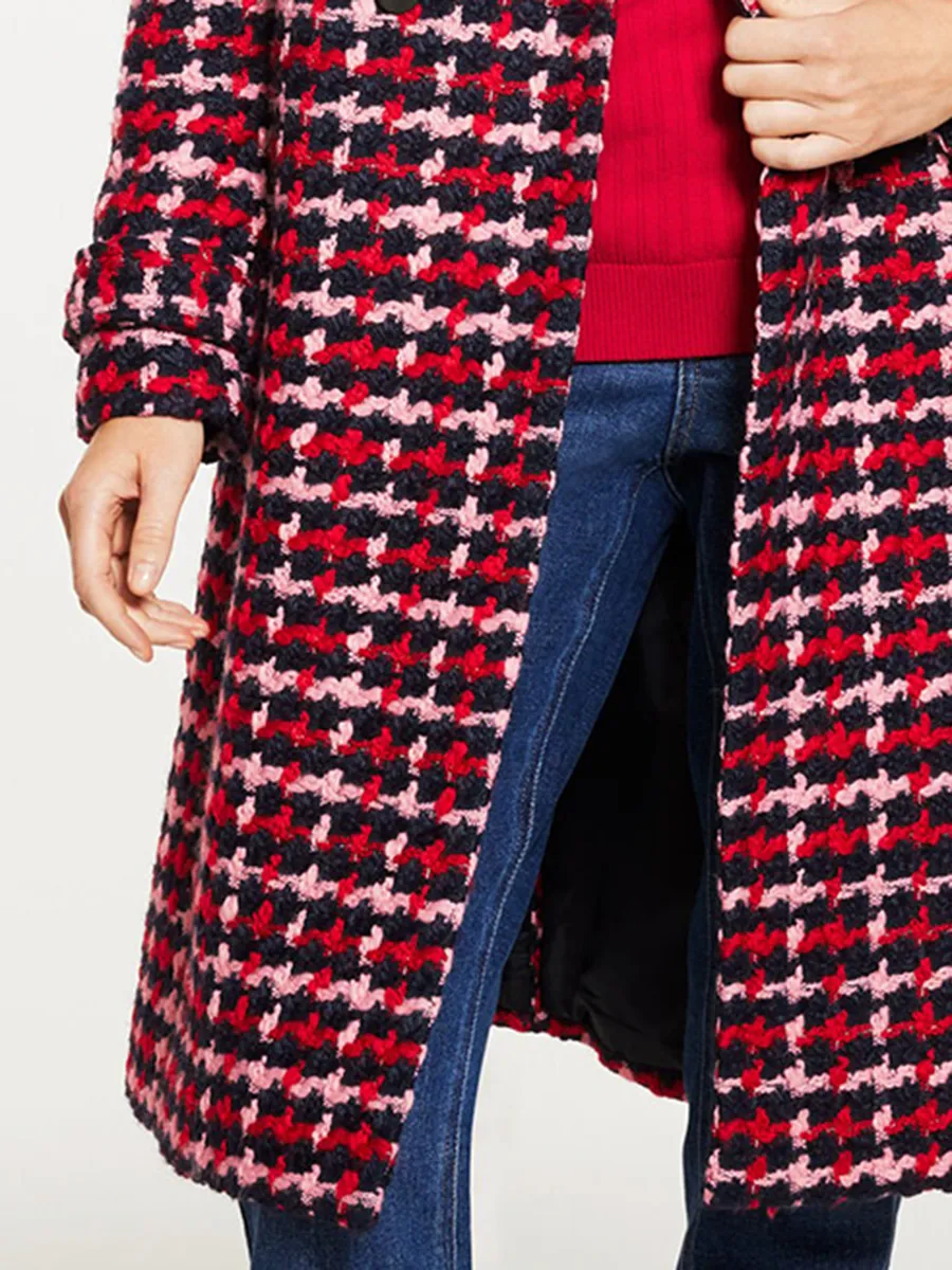 Lady's Multi Color Peacock Patterned Tweed Coat