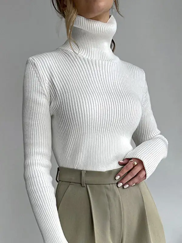 High Neck Long Sleeve Slim Fit Pullover Sweater