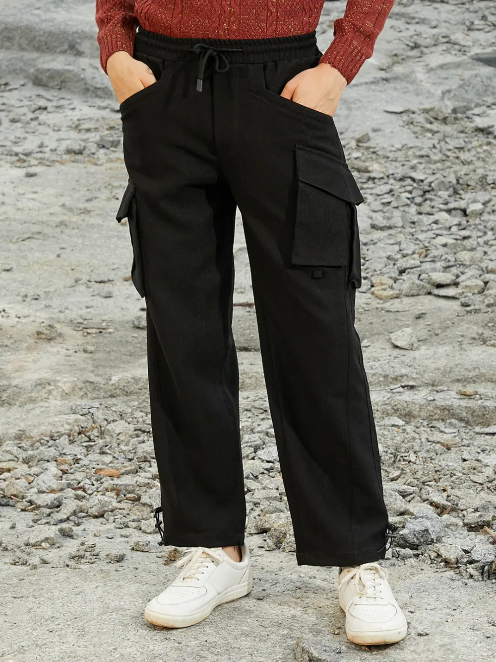 Black Straight-Fit Utility Trousers