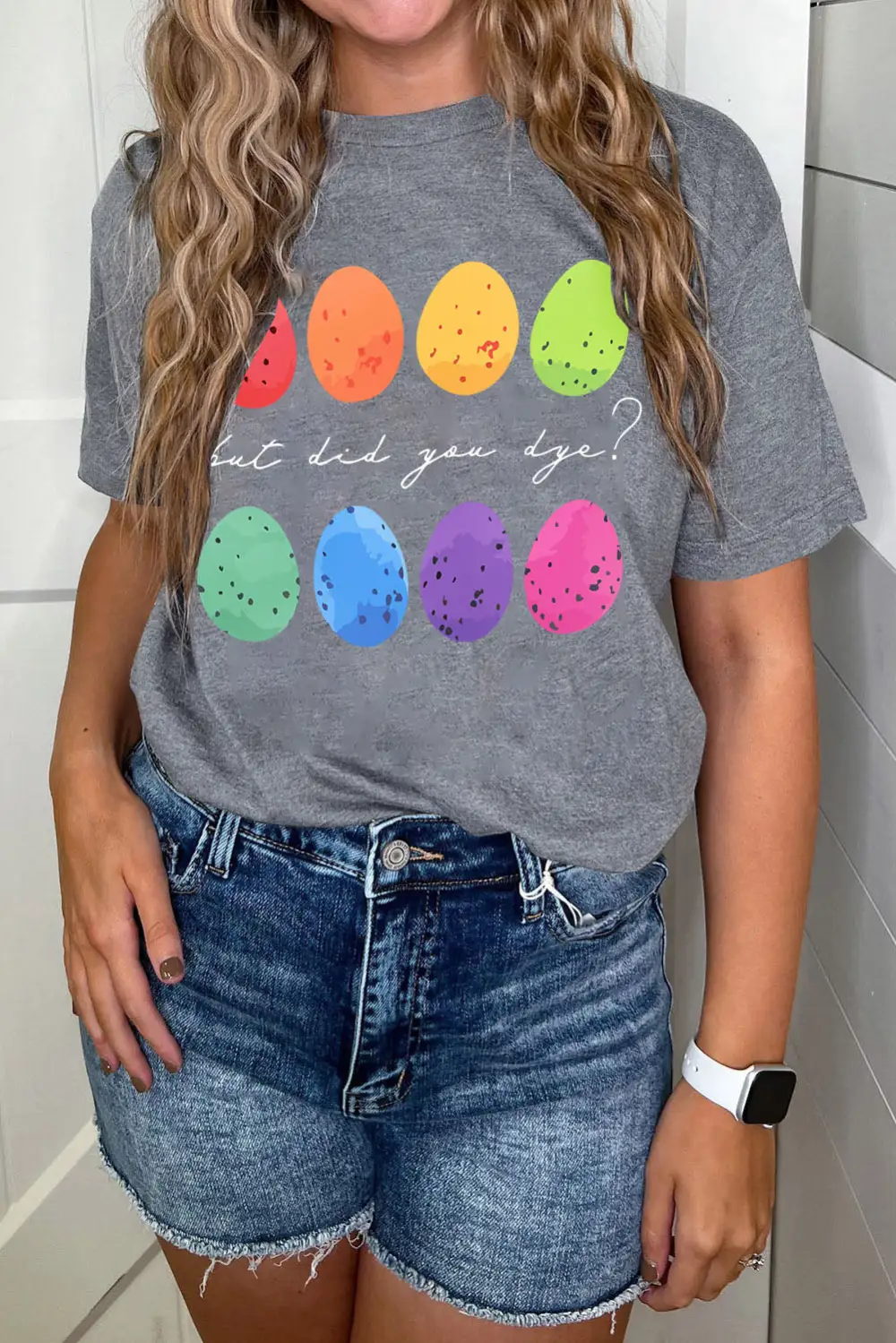 Gray Easter Eggs Print Crew