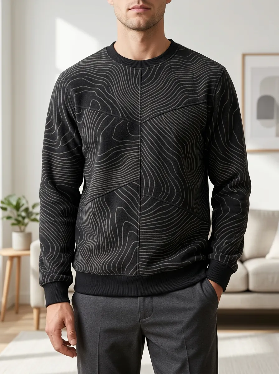 Men's Topographic Print Crewneck Sweatshirt Topographic Hiking