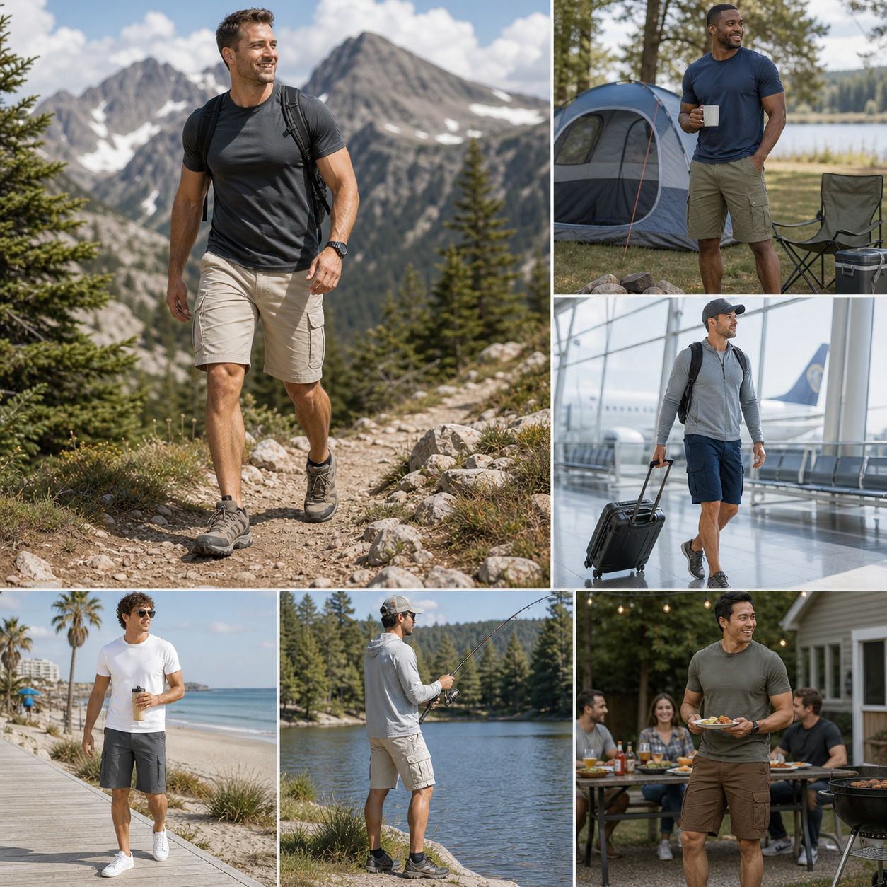Men's Summer Tactical Outdoor Cargo Shorts real-life styling scenes