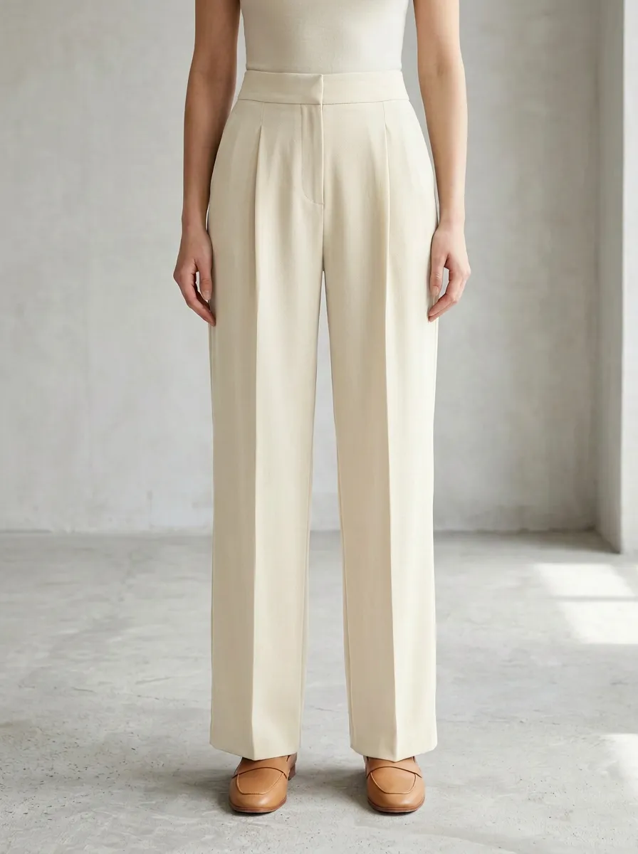 High-Waisted Pleated Wide-Leg Trousers