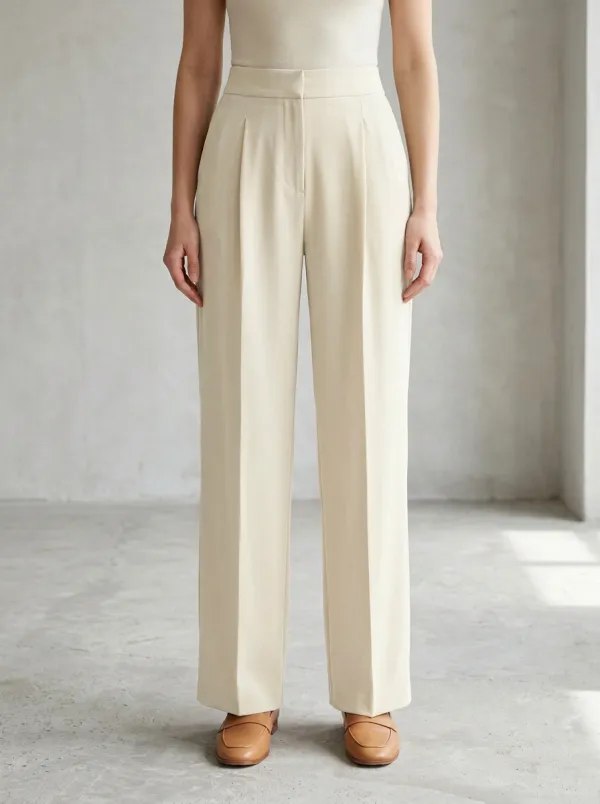 High-Waisted Pleated Wide-Leg Trousers