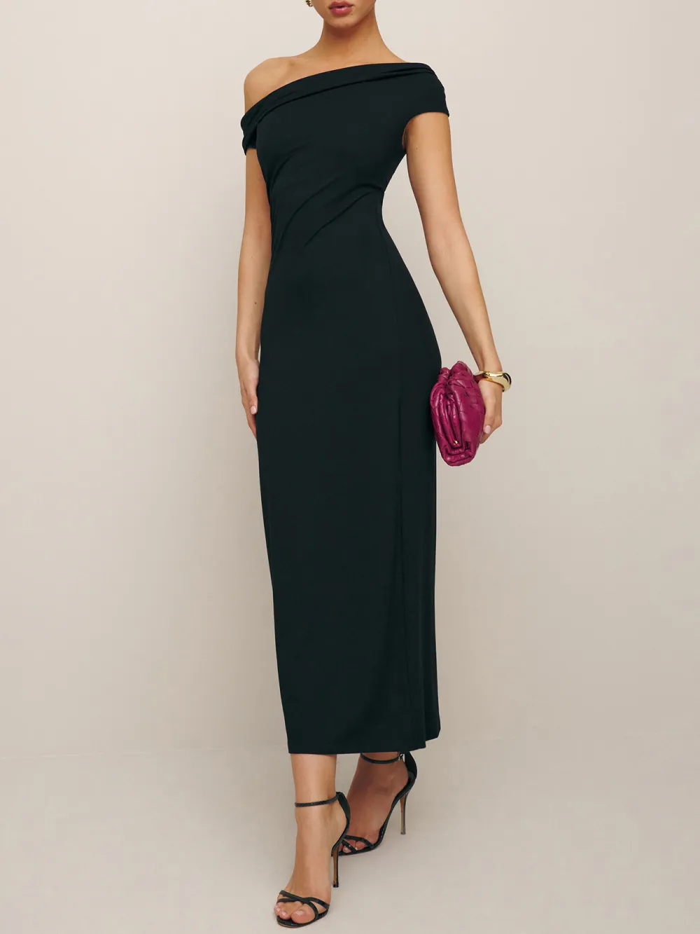 Asymmetric Neck Knit Midi Dress