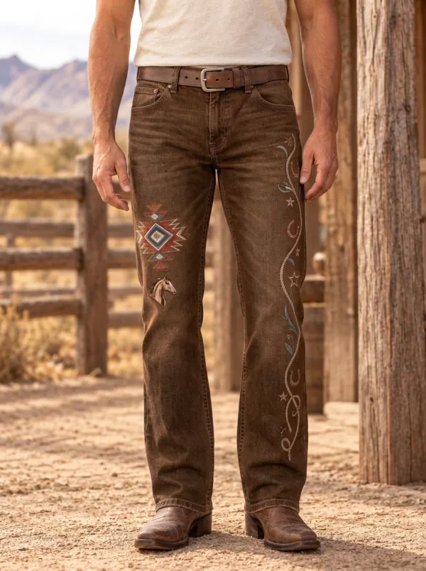 Men's Heritage Inspired Western Cowboy Horse Southwestern Jeans