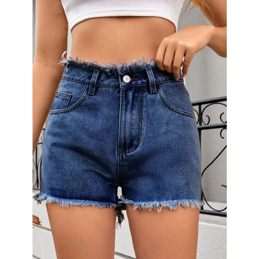 Classic Washed Raw Hem Denim Shorts