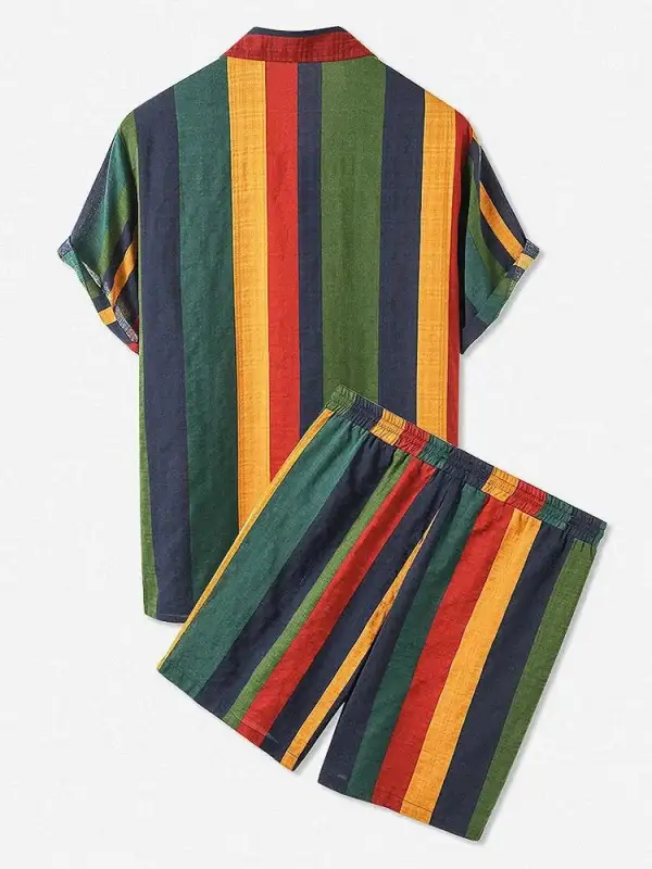 Striped Button Up Shirt and Shorts Set