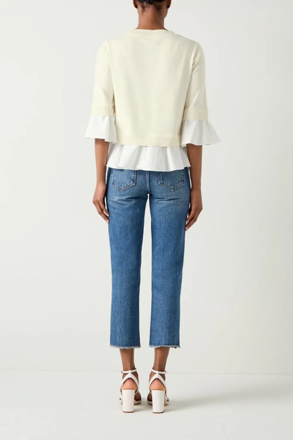 White Layered Hem Short Sleeve Knit Sweater