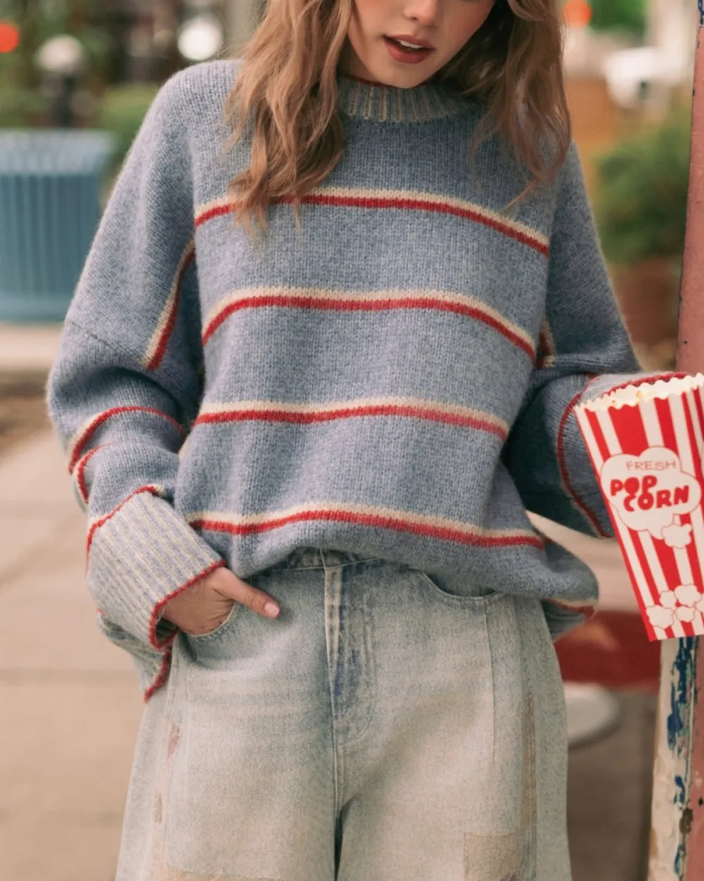 Contrast Trim Stripe Sweater
