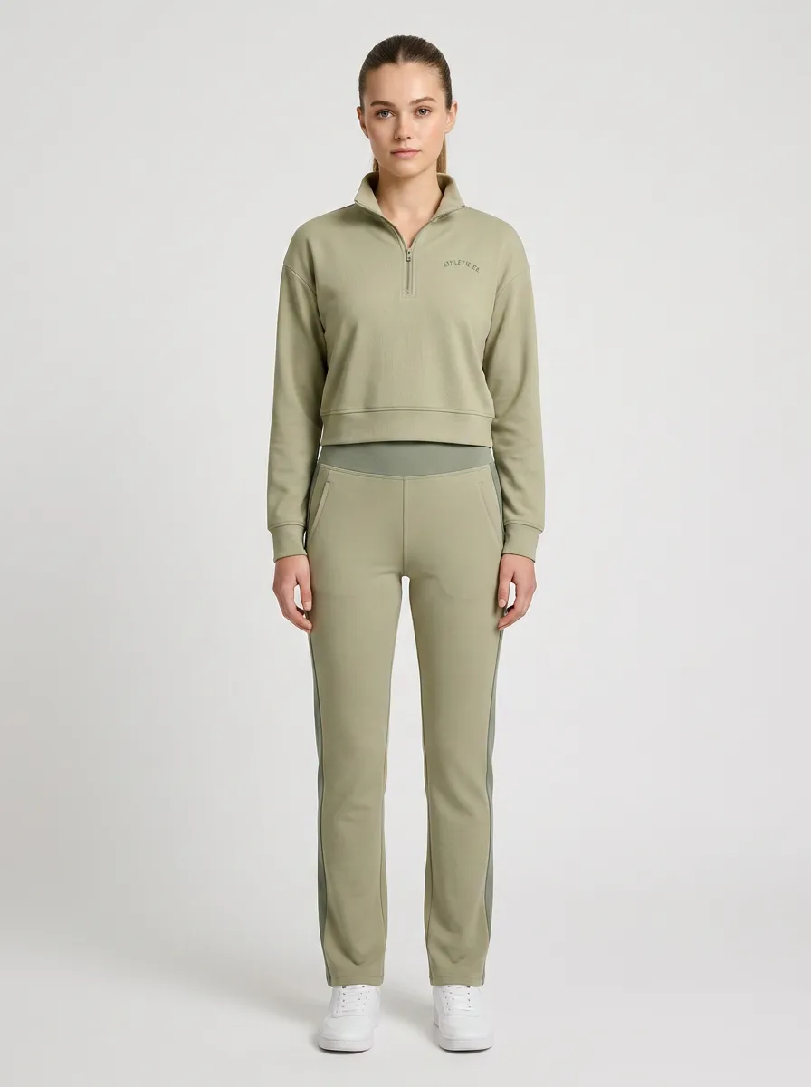 Women's Athletic Co Sage Green Quarter Zip Cropped Lounge Set