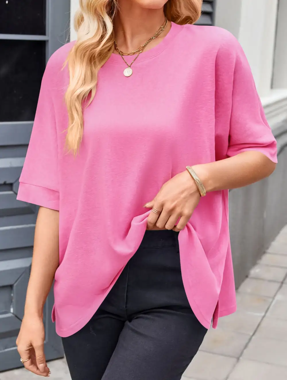 Oversized Knit Crew Neck Tee