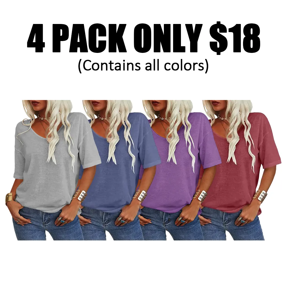Women's Soft V-Neck Short-Sleeve T-Shirt-🔥8-Pack- Only $24