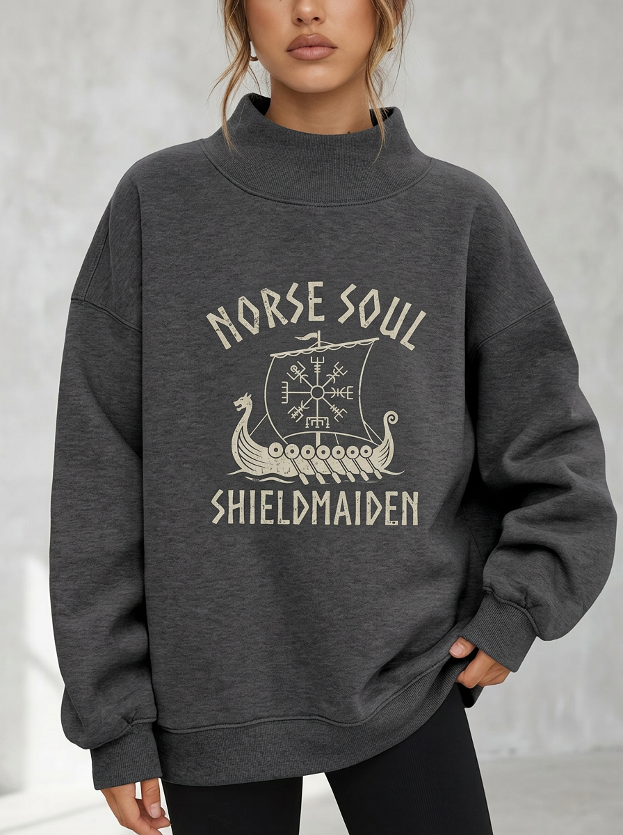 Women's Norse Soul Shieldmaiden Viking Ship Printed Sweatshirt