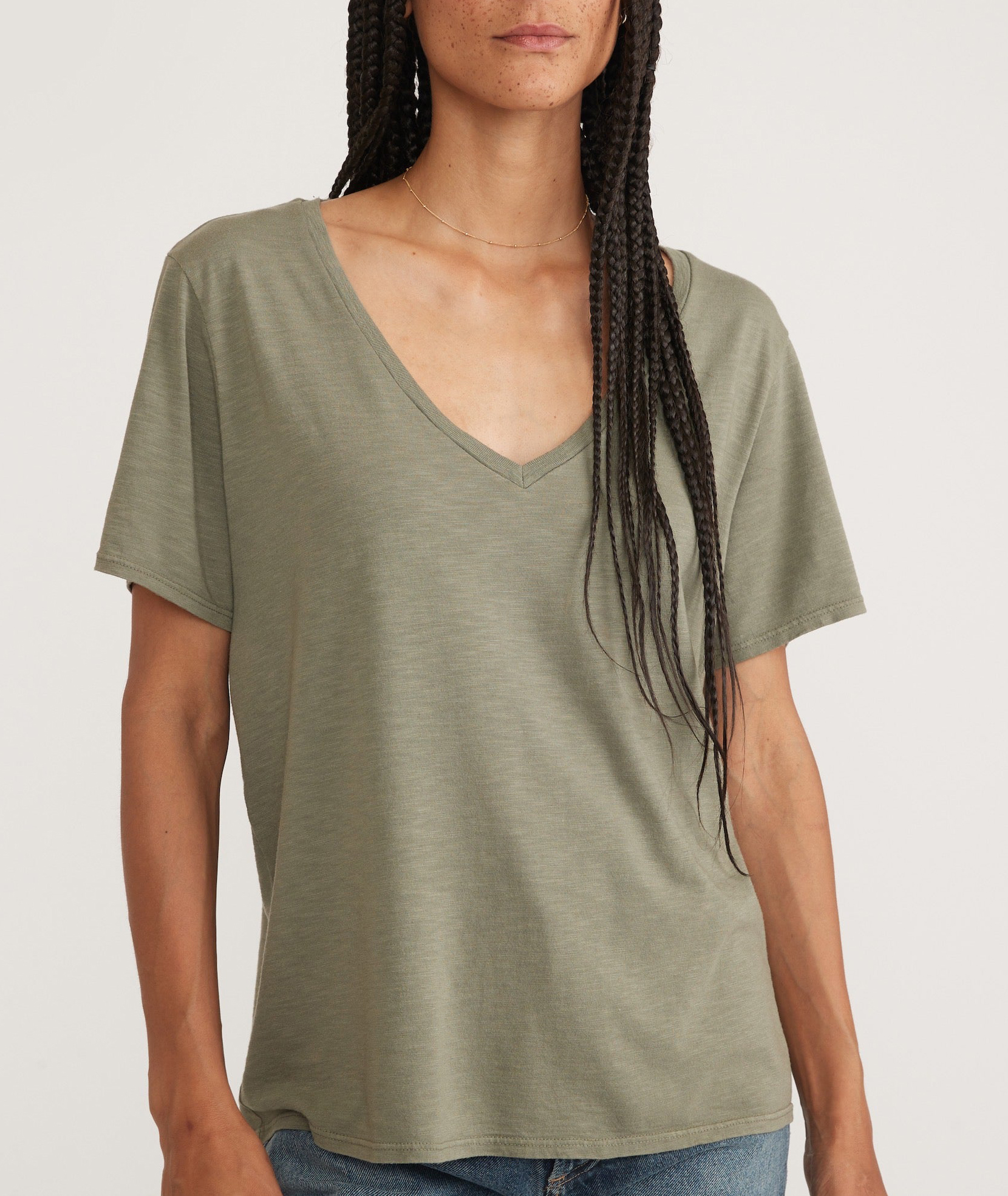 V - Neck Relaxed Fit Linen Blend Tee