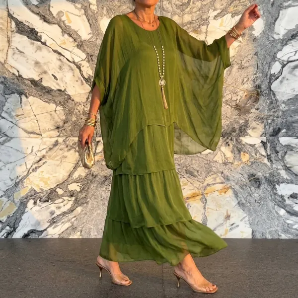 Tiered Chiffon Satin Finish Maxi Dress