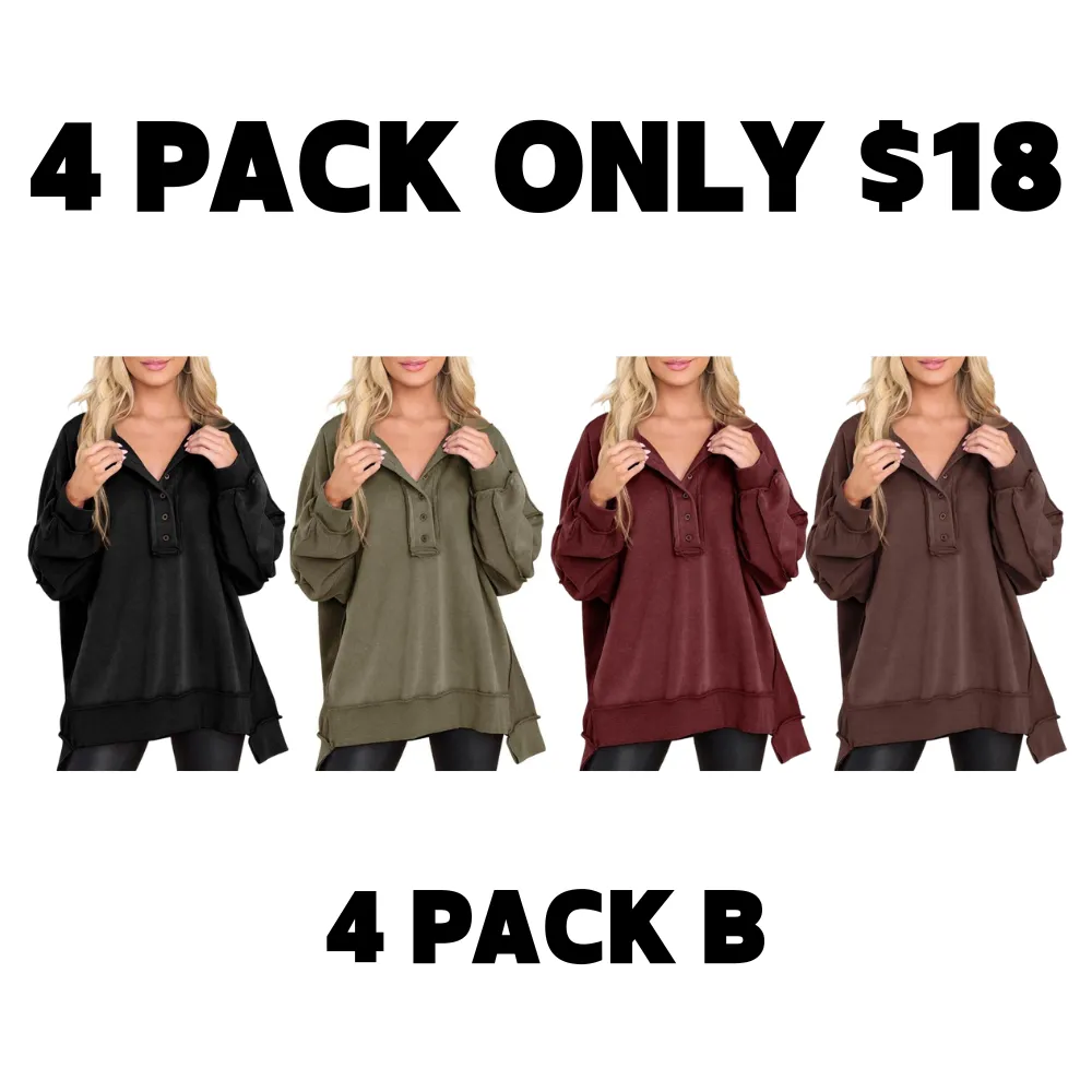 Women's Oversized Button Henley Sweatshirts